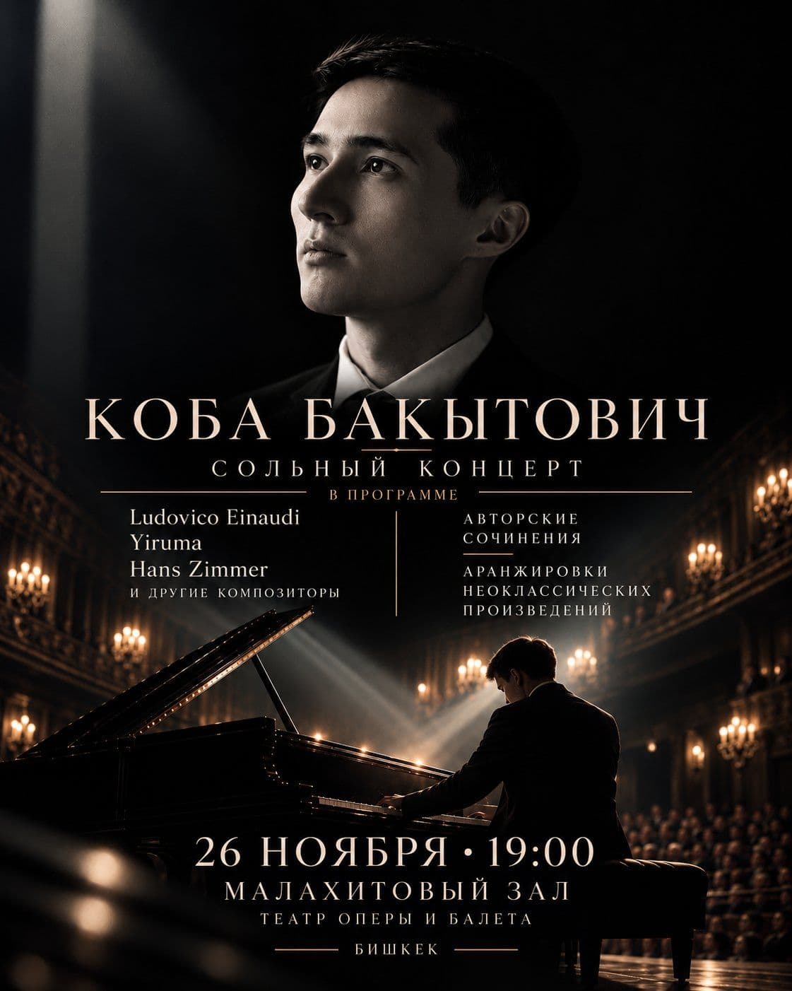 Сольный фортепианный концерт Koba Bakytovich в Бишкеке